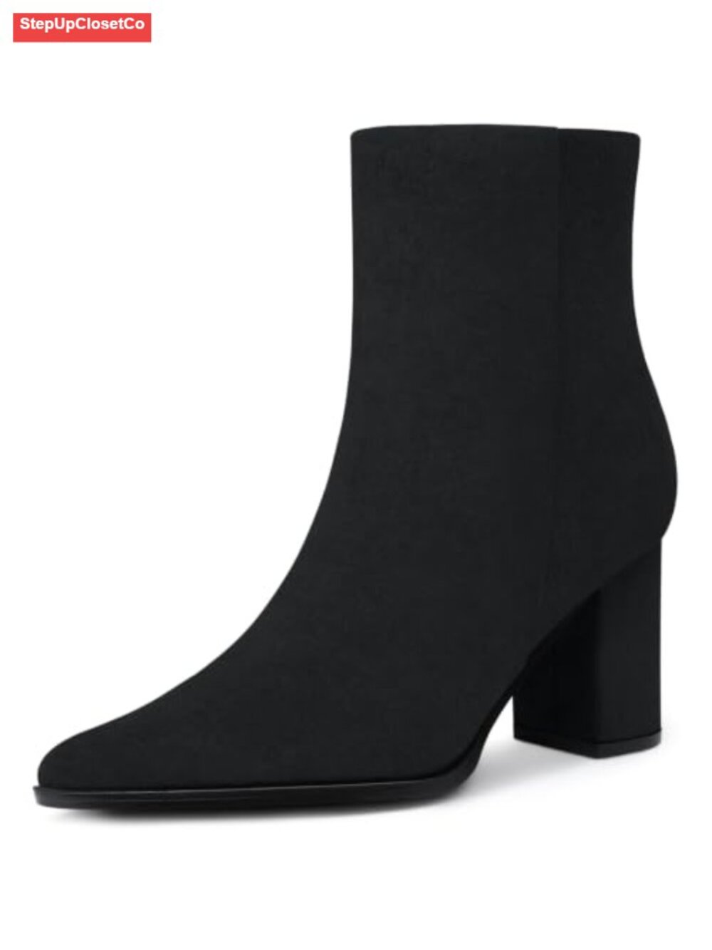 Womens Pointed Toe Chunky Block Heel Ankle Booties Side Zip Comfort
